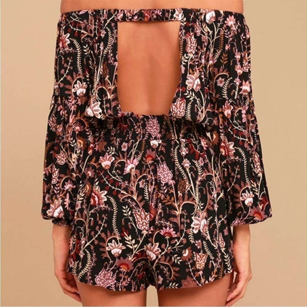 Free People Pretty and Free Open Back Romper Floral Black Pink Sz S